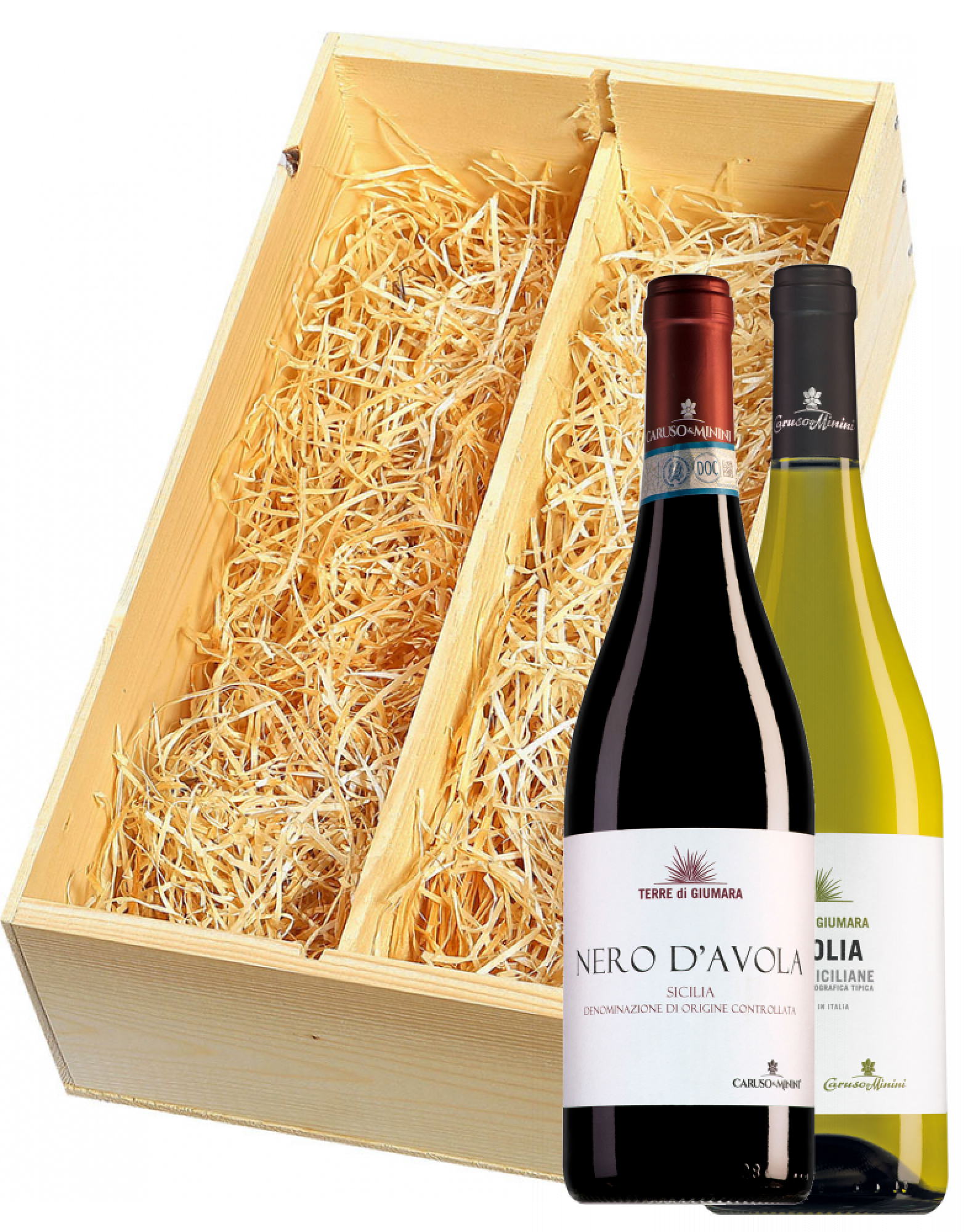 Wijnkist met Caruso e Minini Terre Siciliane Terre di Giumara Inzolia & Nero d'Avola